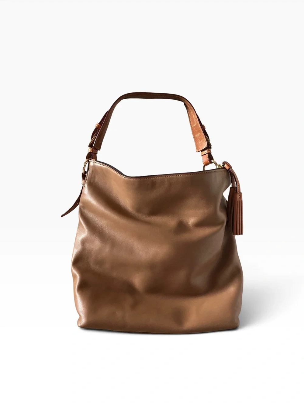 Dooney & Bourke smooth leather large hobo handbag mustard brown leather large